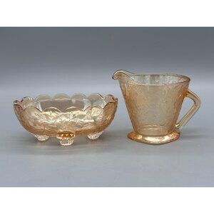 Vintage Jeannette Carnival Glass Floragold Louisa Marigold Cream & Sugar Set
